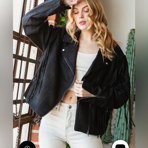 Oli & Hali FRINGE DETAIL SUEDE ZIP FRONT MOTO JACKET